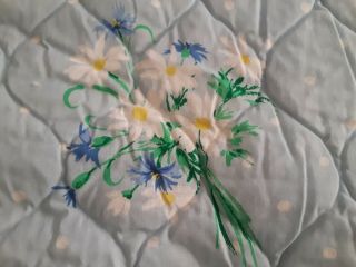 Vtg Sears Lt Blue Full Bedspread Daisy Floral Bouquets White Dots Cotton Blend