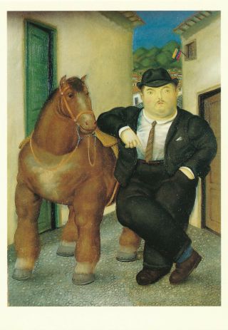 Man With Horse 1989 - Paint By Fernando Botero Paris Munchen Vintage Art Postcard