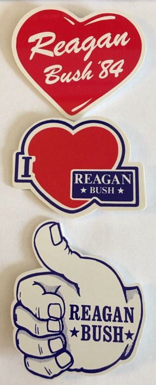 One 3 1/2 " And Two 3 " Reagan/bush Political Campaign Plastic Pins