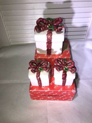 Fitz & And Floyd Christmas Old World Santa Lidded Trinket Box Set If Three
