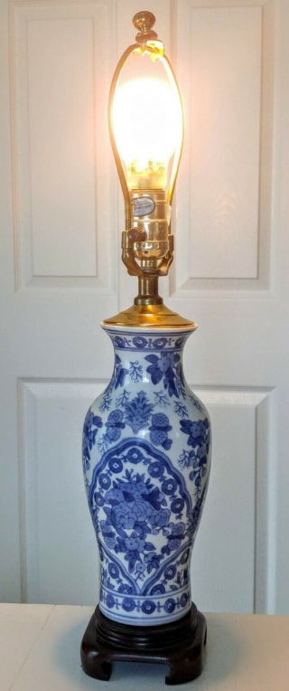 Oriental Chinese Ceramic Ginger Jar Lamp / White Blue/no Shade