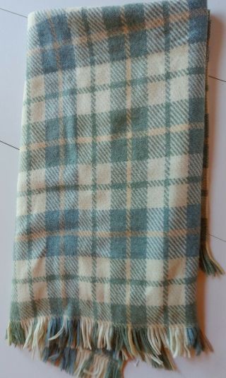 Pendleton Woolen Mill 100 Blue/green Wool Plaid Blanket With Fringe 57 " X64 " Usa