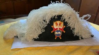 Knights Of Columbus 4th Degree Chapeau Ostrich Feather Hat Size 7 - 1/8