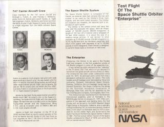 Nasa Test Flight Of The Space Shuttle Enterprise 1977 Brochure