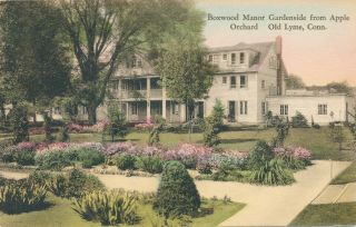 Old Lyme Ct – Boxwood Manor Gardenside From Apple Orchard –hand Colored Postcard