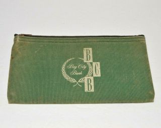 Bay City Bank Vintage Cash Deposit Bag Green Fabric Zipper Clutch Michigan