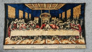 Antique Last Supper Jesus Velvet Tapestry Wall Hanging 36 X 19