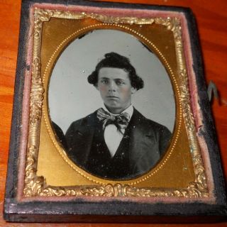 Antique 1/9th Plate Ambrotype Photo In Half Case Man