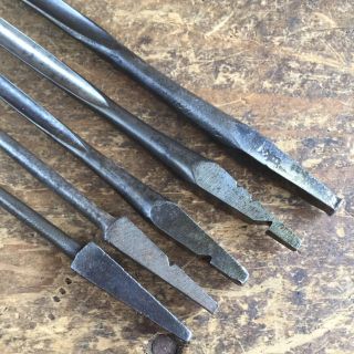 Vintage SHELL AUGER DRILL BITS x 5 Old Antique Hand Brace Drill Bit Tool 133 3