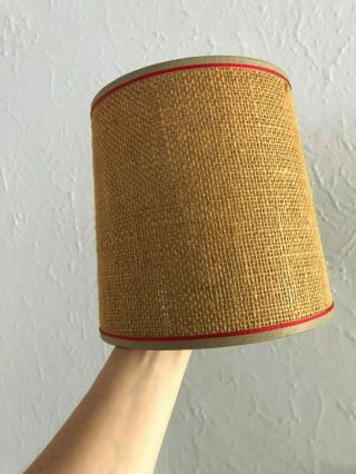 Vintage Mid Century Modern Burlap Lamp Shade Clip On Mcm Red Woven Tweed Fiber
