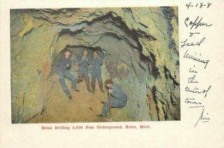 Butte Montana C - 1905 Mining Hand Drilling Postcard 2,  000 Underground 5169