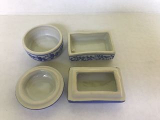 Vintage Chinese Porcelain Blue White Trinket Box with lid miniature set of 2 8