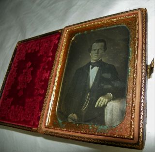 Large 1/4 Plate Size Daguerreotype Young Man Full Case Bad