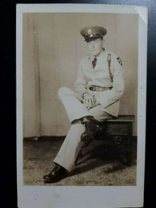 Fort Bragg Nc North Carolina Soldier Officer Real Photo Rppc Wwii Postcard Pc
