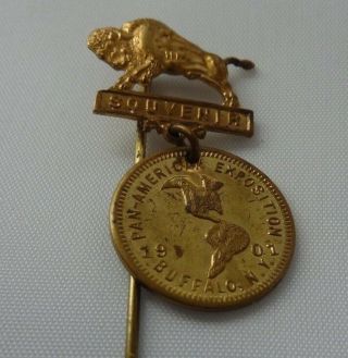 Vintage 1901 Pan American Exposition Stickpin W/ Medallion From Buffalo N.  Y.