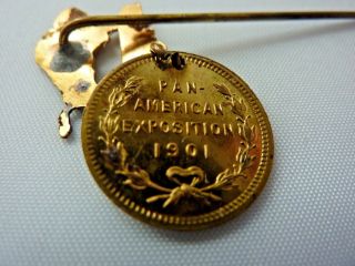 VINTAGE 1901 PAN AMERICAN EXPOSITION STICKPIN W/ MEDALLION FROM BUFFALO N.  Y. 3