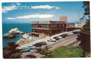 Vintage California Chrome Postcard Cliff House Seal Rocks San Francisco Cars