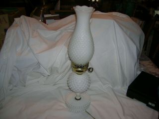 Vintage Hobnail Milk Glass Hurricane Table Lamp