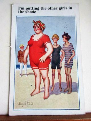 Putting Other Girls In The Shade - Seaside Comic Postcard By Donald Mcgill C1923
