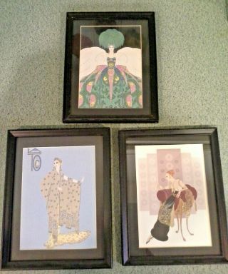 Set Of 3 Vintage Framed Art Deco Art Nouveau Glittered Lady Prints