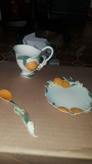 Franz Porcelain Orange Design Cup,  Saucer & Spoon