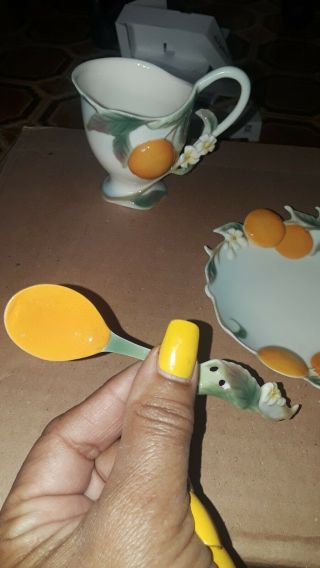 Franz Porcelain Orange Design Cup,  Saucer & Spoon 4