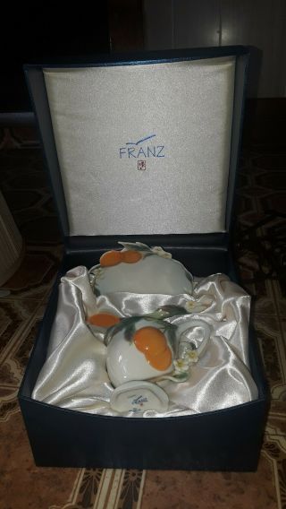 Franz Porcelain Orange Design Cup,  Saucer & Spoon 8