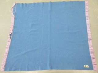 Old Vintage Kenwood Blue Wool Blanket 67 " X 60 "