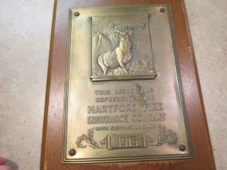 1915 Hartford Insurance Award Plaque 9 " X12 "