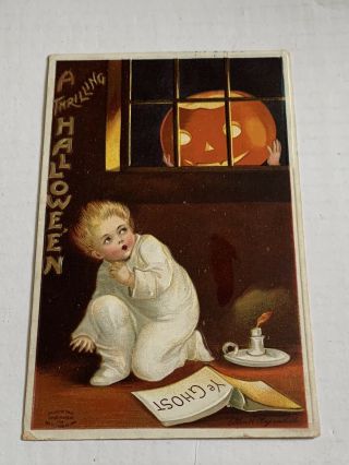 Vintage 1910 Halloween Postcard - Clapsaddle - Scares Boy - Jol 978