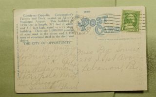 DR WHO 1933 AKRON OH GOOD YEAR ZEPPELIN CORP FACTORY & DOCK POSTCARD e25782 2