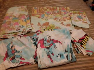 Vintage D.  C Comics 1978 Superman & Walt Disney Snow White Bed Sheet Set Twin 2