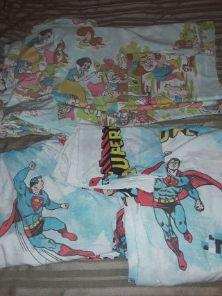 Vintage D.  C Comics 1978 Superman & Walt Disney Snow White Bed Sheet Set Twin 5