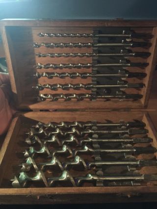 Vintage: One Irwin 13 Piece Auger Bit Set,  In Wood Box