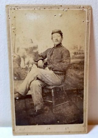 1860s Union Army Civil War Soldier In Uniform,  Seated In Chair,  Cdv Photo