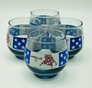 4 Apollo 11 First Man On The Moon Roly Poly Bar Glasses Set 1969 Neil Armstrong