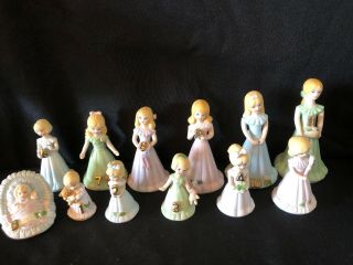 Full Enesco Growing Up Birthday Girls Blonde Figurines Set: Yrs Baby,  1 - 11