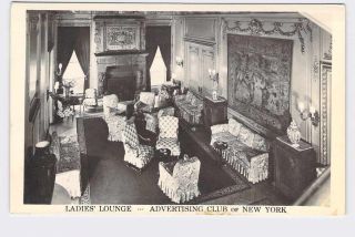 Rppc Real Photo Postcard York City Advertising Club Ladies Lounge Interior V