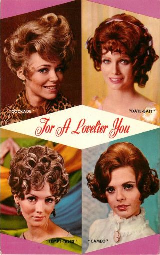 Vintage Advertising Postcard Wigs Harrys Beauty Salon Santa Monica Ca Hairstyles