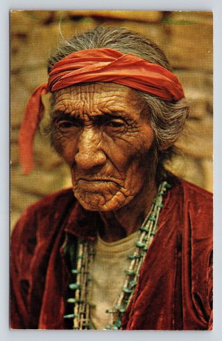 Postcard Medicine Man Native American Indian Santa Fe Railway Vintage A32