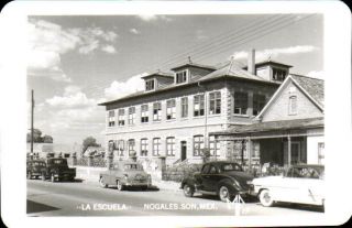 Mexico Nogales Sonora Escuela Real Photo Rppc Vintage Postcard