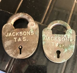 Set Of 2 X Jacksons Antique Vintage Brass Padlocks Tasmania