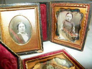 3 9th Plate Daguerreotypes Of Women & Child 2 Full Cases