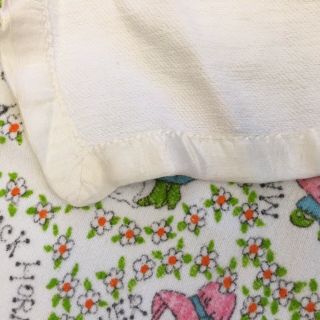 Vtg.  Nursery Rhyme Baby Blanket Satin Trim 6