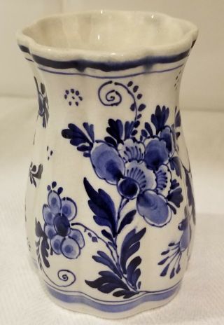 Antique Blue Delft Porcelain Mini Vase,  3.  75 " Tall