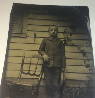 Antique Victorian American Adorable Fashion Boy House Backdrop Tintype Photo Us