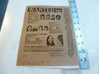 Vintage Wire Press Photo - Patty Hearst (sla Hostage) Fbi Top Ten Poster 9/24/1974