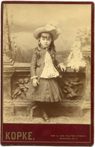 Cute Little Girl With Doll 1880s Brooklyn Ny York Cabinet Card Photo