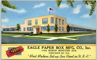 1940s Chicago Advertising Postcard " Eagle Paper Box Mfg.  Co.  " Curteich Linen