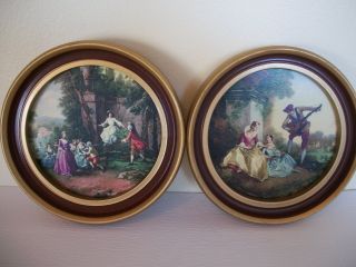 Round Framed Victorian/colonial Pictures Set Of 2